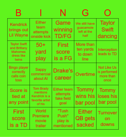 Super Bowl LIX Bingo Card