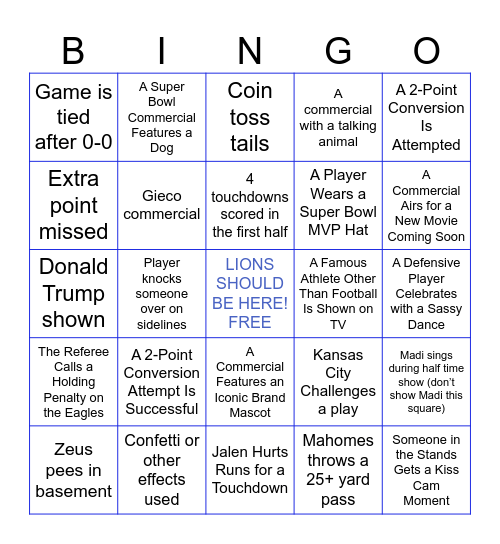 SUPER (GAY TEAMS) BOWL 2025 Bingo Card