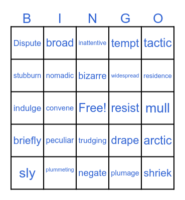 Vocabulary Bingo Card