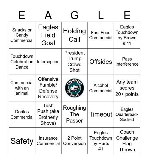 Super Bow LIX Bingo Card