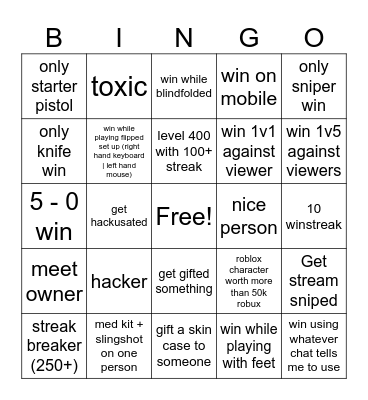 Untitled Bingo Card