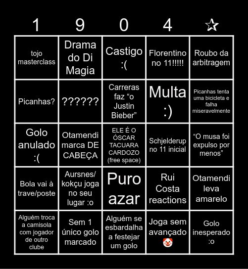 Benfica Bingo Card