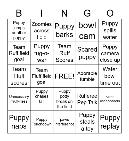 Puppy Bowl Bingo Card