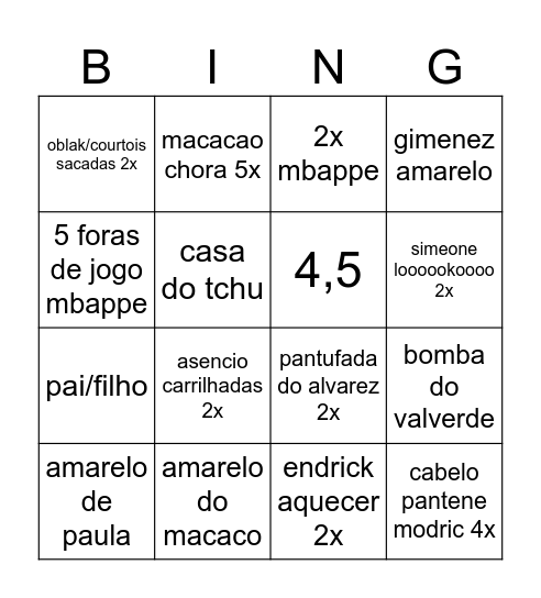 real x atletico Bingo Card
