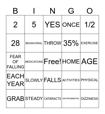 FALL PREVENTION Bingo Card