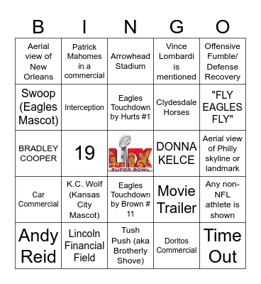 Super Bowl LIX Bingo Card