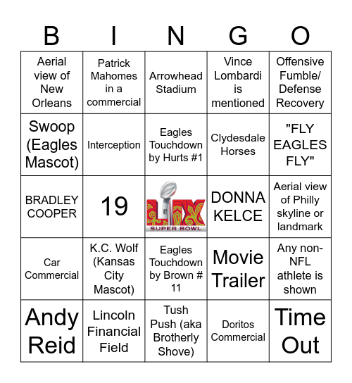 Super Bowl LIX Bingo Card