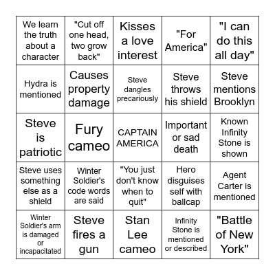 CAP AMERICA: WINTER SOLDIER Bingo Card