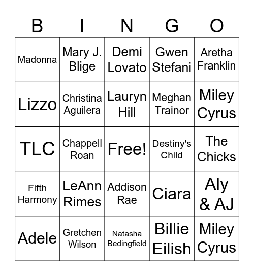 Galentine's Music Bingo Card