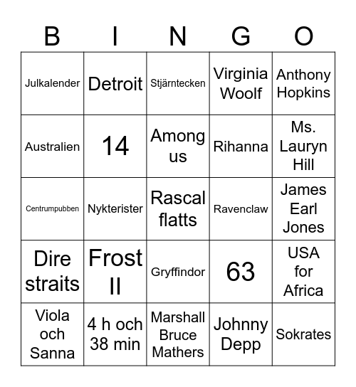 MERI & Kiruna: 20 år <3 Bingo Card