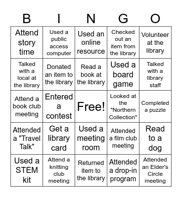 "Welcome to Yellowknife" Bingo Card