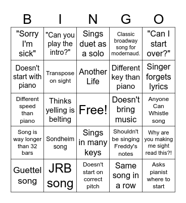 Audition bingo Card