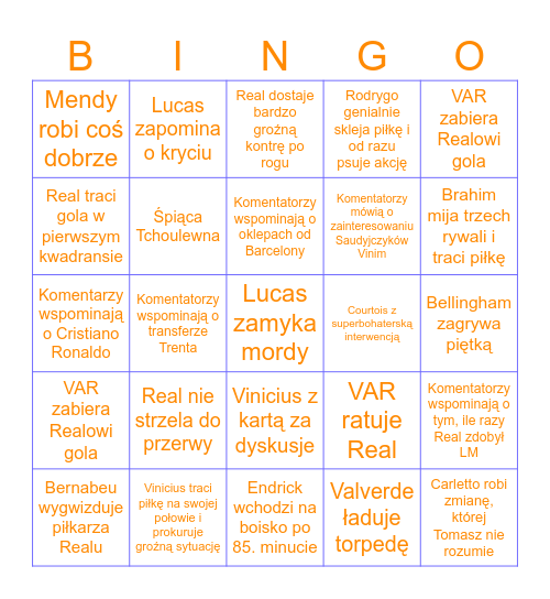 Real Madryt live bingo (home) Bingo Card