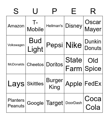 Superbowl commercial bingo! Bingo Card