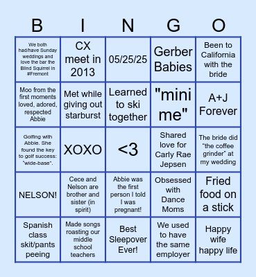 Abbie's Snow In Love! Bingo Card