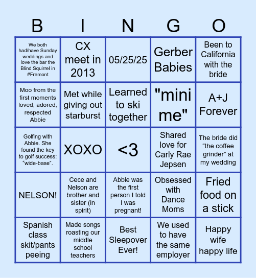 Abbie's Snow In Love! Bingo Card