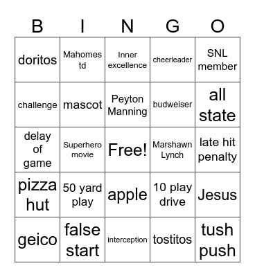 Super Bowl LIX Bingo Card