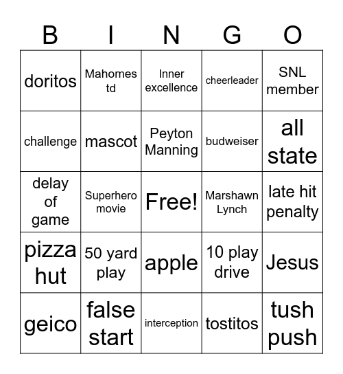 Super Bowl LIX Bingo Card