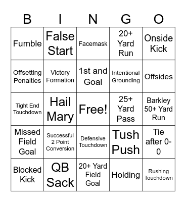 Super Bowl Bingo Card