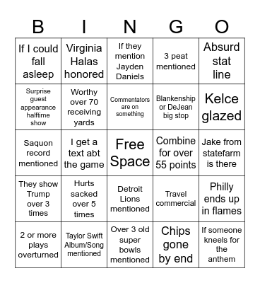 Super Bowl Bingo Card