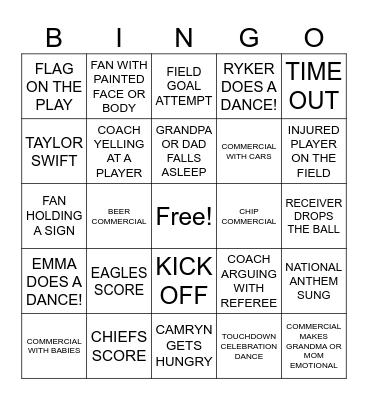 SUPERBOWL 2025 Bingo Card
