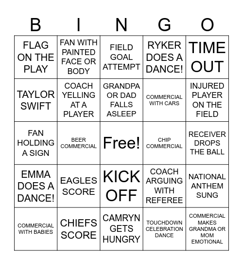 SUPERBOWL 2025 Bingo Card