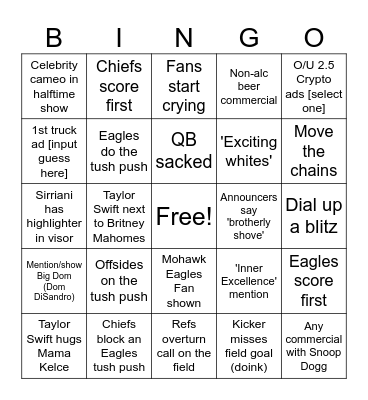 Super Bowl LIX Bingo Card