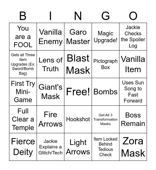 Majora's Mask BINGO Card