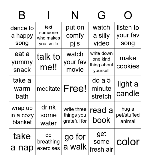 Self-Care Bingo Card