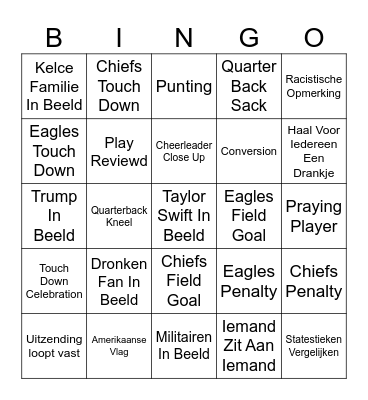 Dunn Dr Super Bowl Bingo Card
