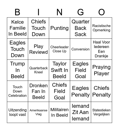 Dunn Dr Super Bowl Bingo Card