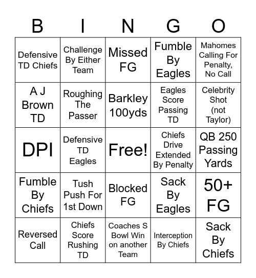 The Big Game 59 Bingo Card