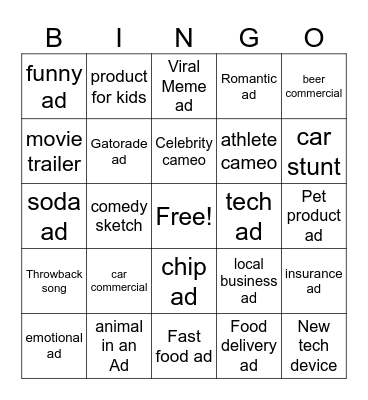 Super bowl Bingo Card