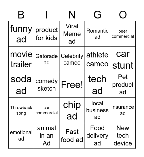 Super bowl Bingo Card