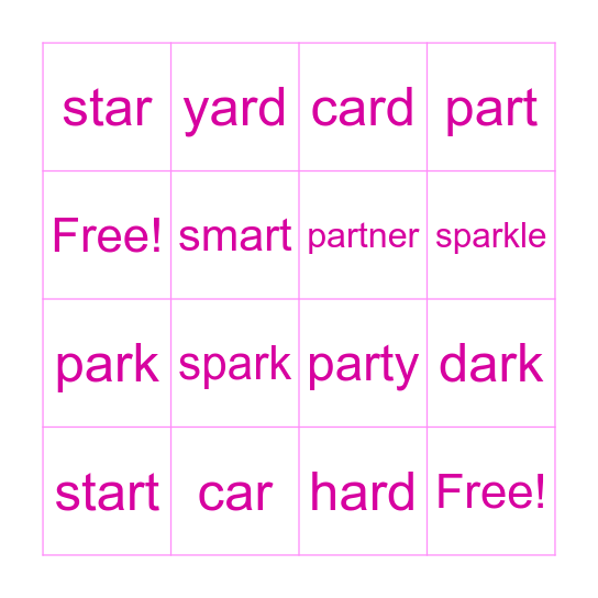 Spelling Word Bingo Card