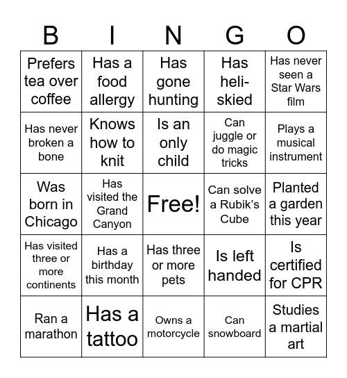 Find Someone Who... Bingo! Bingo Card