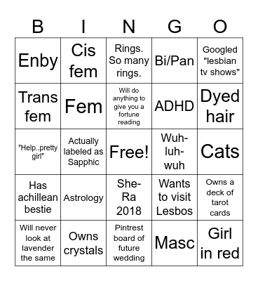 Sapphic bingo Card