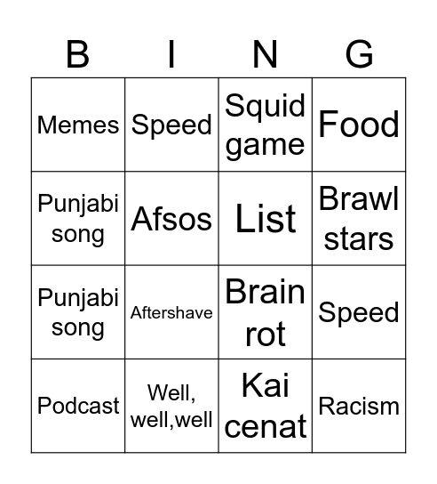 Untitled Bingo Card