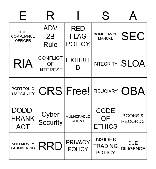 COMPLIANCE ERISA Bingo Card
