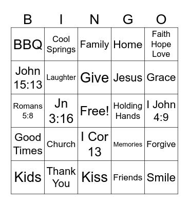 Family Valentine Party Bingo Card