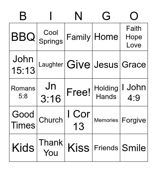 Family Valentine Party Bingo Card