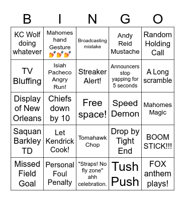 Super Bowl 59 Bingo!! Bingo Card
