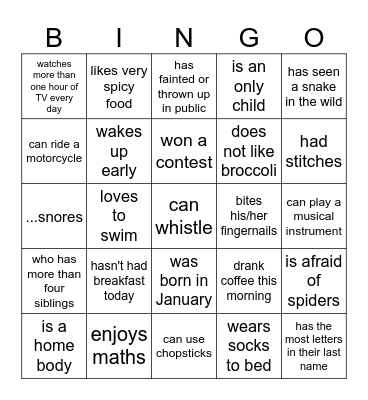 HUMAN BINGO Card