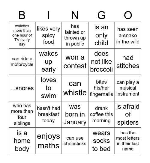 HUMAN BINGO Card