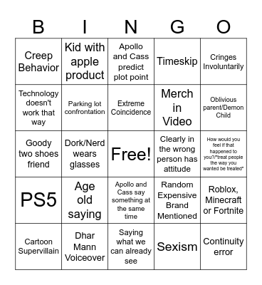 Dhar Mann Bingo (Apolass version) Bingo Card