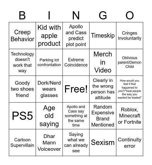 Dhar Mann Bingo (Apolass version) Bingo Card