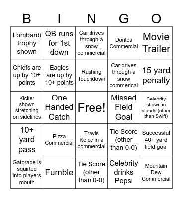 Super Bowl Bingo Card