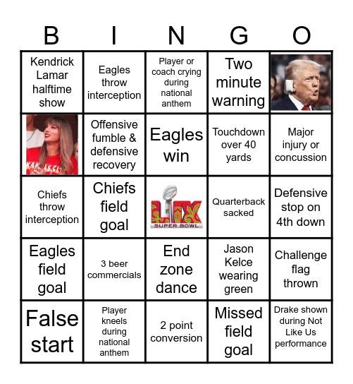 Super Bowl 2025 Bingo Card