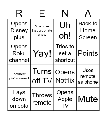 Rena has the remote! Bingo Card
