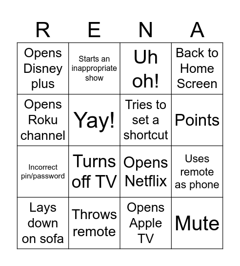 Rena has the remote! Bingo Card